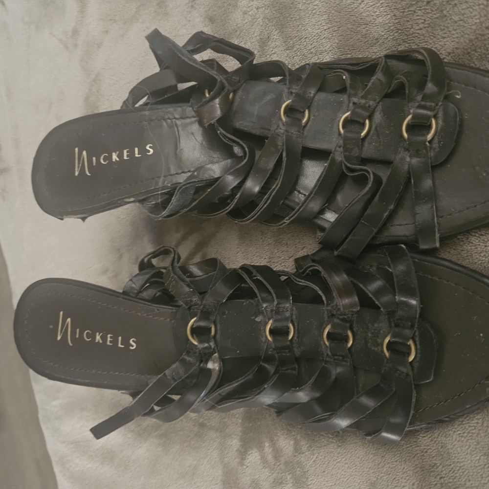 Nickels Black Gladiator Sandals with Strappy Design